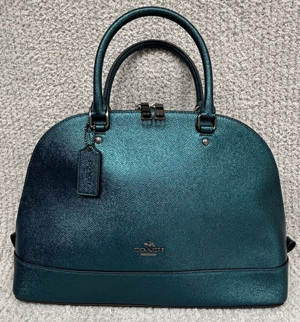 Coach Teal Blue Metallic Leather Dome Sierra Satchel Purse F22313 #76916 - Picture 1 of 10